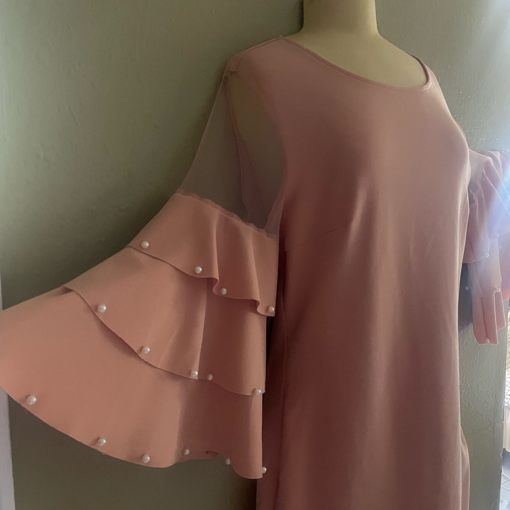 Pink Sheath Dress with Bell Sleeves for Wedding Guest